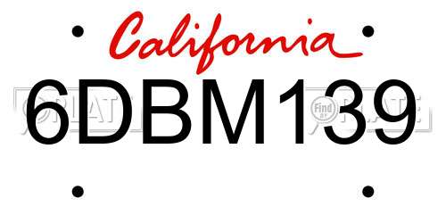 6DBM139 California License Plate