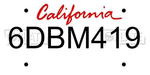 6DBM419 California License Plate