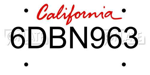 6DBN963 California License Plate