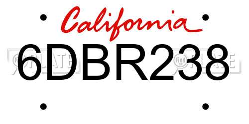 6DBR238 California License Plate