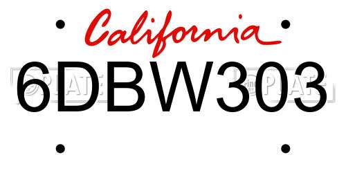 6DBW303 California License Plate