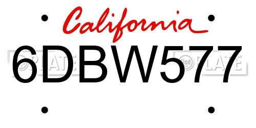 6DBW577 California License Plate