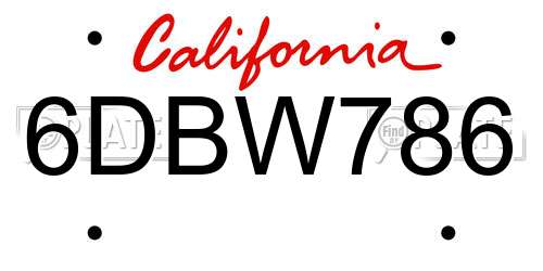 6DBW786 California License Plate