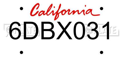 6DBX031 California License Plate