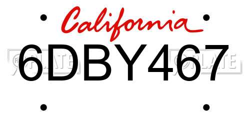 6DBY467 California License Plate