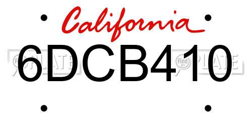6DCB410 California License Plate