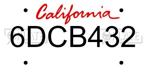 6DCB432 California License Plate