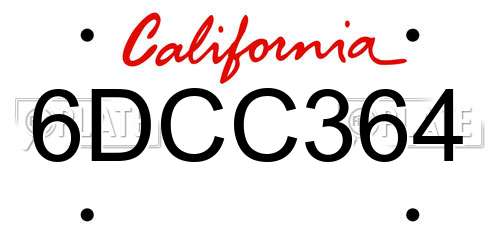 6DCC364 California License Plate