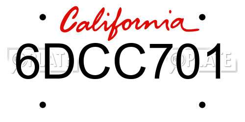6DCC701 California License Plate