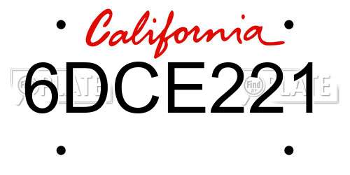 6DCE221 California License Plate
