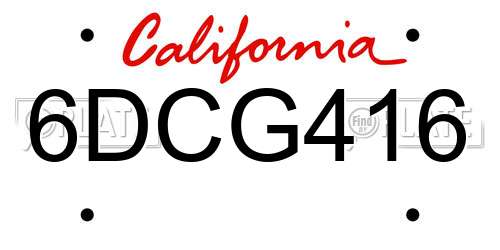 6DCG416 California License Plate