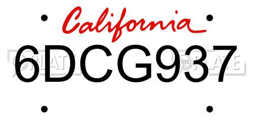 6DCG937 California License Plate