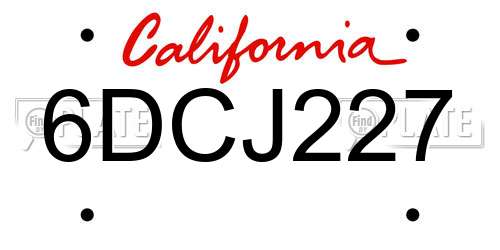6DCJ227 California License Plate