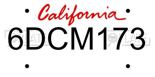 6DCM173 California License Plate