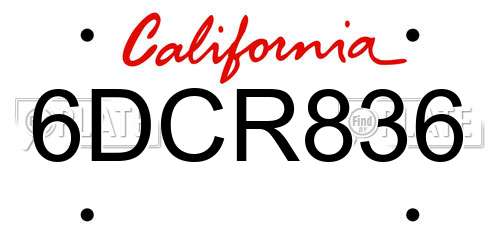 6DCR836 California License Plate