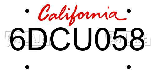 6DCU058 California License Plate