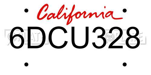 6DCU328 California License Plate