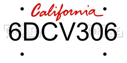 6DCV306 California License Plate