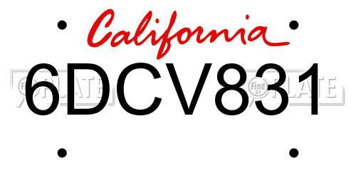 6DCV831 California License Plate