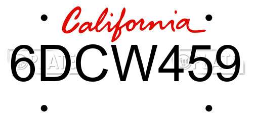 6DCW459 California License Plate