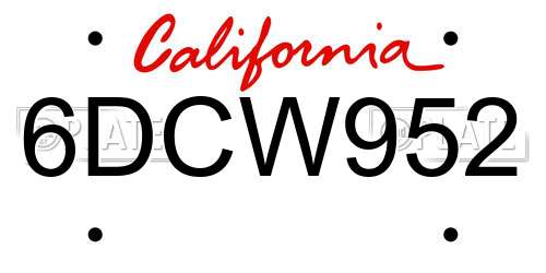 6DCW952 California License Plate