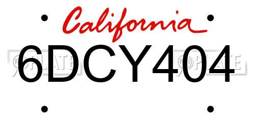 6DCY404 California License Plate