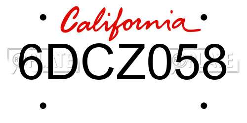 6DCZ058 California License Plate