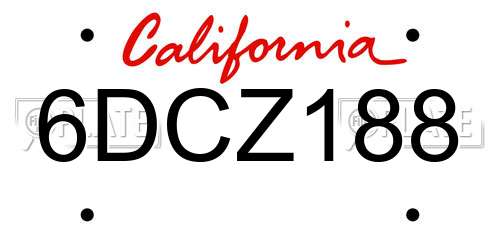 6DCZ188 California License Plate