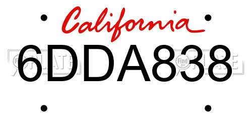 6DDA838 California License Plate