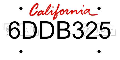 6DDB325 California License Plate