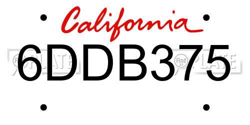 6DDB375 California License Plate