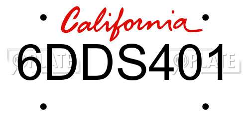 6DDS401 California License Plate