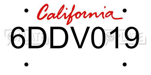 6DDV019 California License Plate