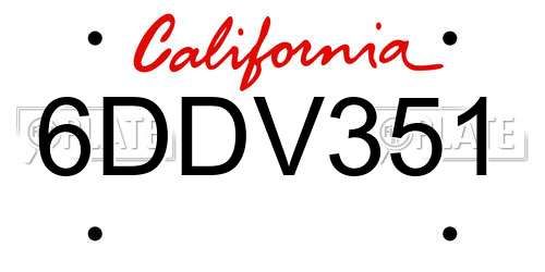 6DDV351 California License Plate