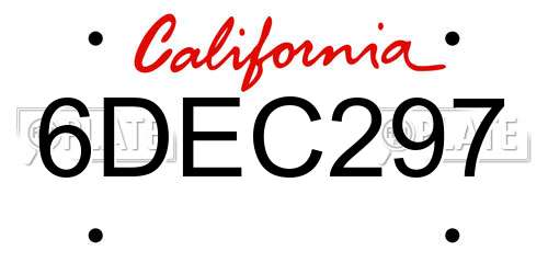 6DEC297 California License Plate
