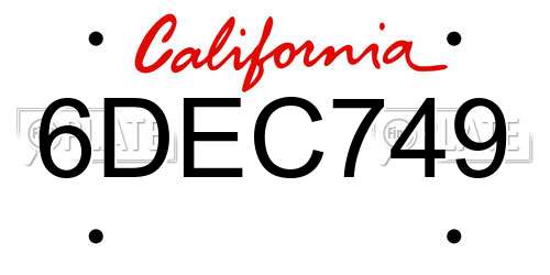 6DEC749 California License Plate