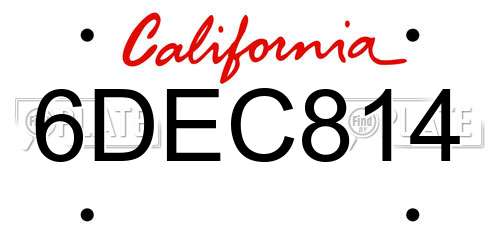 6DEC814 California License Plate
