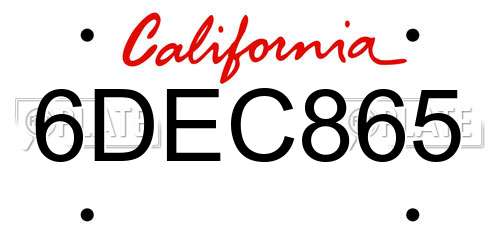 6DEC865 California License Plate