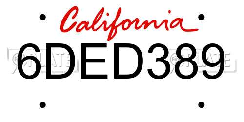 6DED389 California License Plate