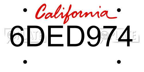 6DED974 California License Plate