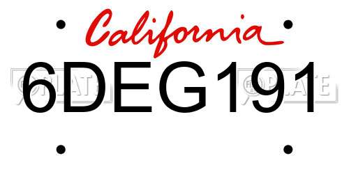 6DEG191 California License Plate