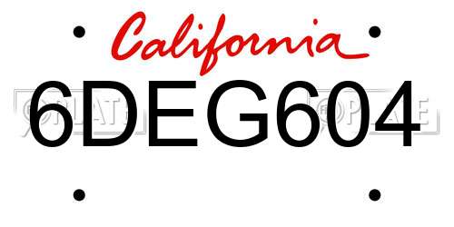 6DEG604 California License Plate