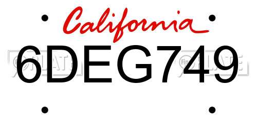 6DEG749 California License Plate