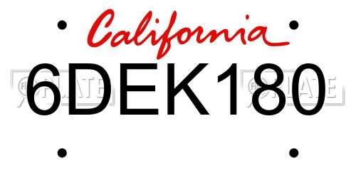 6DEK180 California License Plate