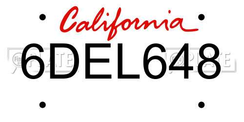 6DEL648 California License Plate