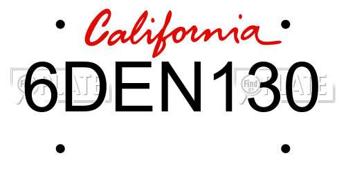 6DEN130 California License Plate