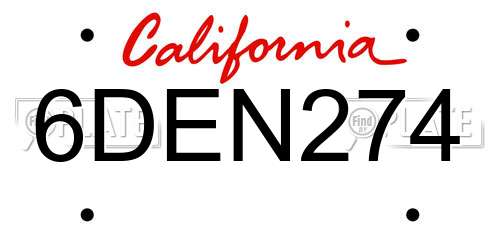 6DEN274 California License Plate