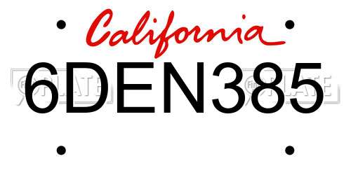 6DEN385 California License Plate