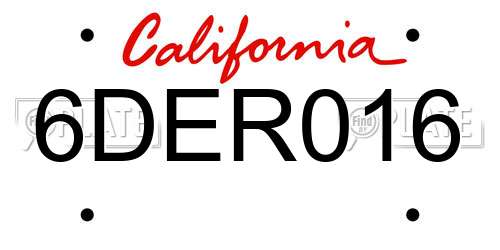 6DER016 California License Plate