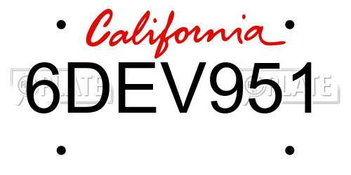 6DEV951 California License Plate